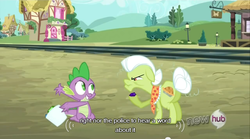 Size: 640x355 | Tagged: safe, screencap, granny smith, spike, g4, just for sidekicks, meme, youtube caption