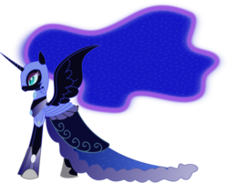 Size: 971x823 | Tagged: safe, artist:senwyn1, nightmare moon, alicorn, pony, g4, clothes, dress, female, mare, simple background, solo, spread wings, transparent background, wings