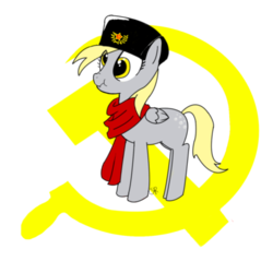 Size: 400x382 | Tagged: safe, artist:valiumangel, derpy hooves, pegasus, pony, g4, clothes, communism, female, hat, mare, scarf, scrunchy face, solo