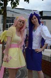 Size: 636x960 | Tagged: safe, artist:ophelia and haruka cosplay, fluttershy, rarity, human, g4, cosplay, irl, irl human, photo