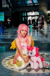 Size: 600x900 | Tagged: safe, fluttershy, pinkie pie, human, g4, build-a-bear, cosplay, irl, irl human, photo, plushie
