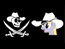 Size: 480x360 | Tagged: safe, derpy hooves, pegasus, pony, g4, female, hat, mare, sword, the man they call ghost, true capitalist radio