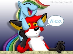 Size: 1024x768 | Tagged: safe, artist:toonfx, rainbow dash, fox, g4, funday pawpet show, furry, unamused, yappy fox