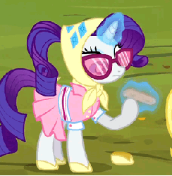 Size: 301x308 | Tagged: safe, screencap, applejack, rarity, pony, g4, sleepless in ponyville, animated, bandana, camping outfit, female, file, grooming, hooficure