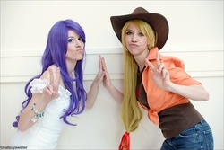 Size: 2796x1873 | Tagged: safe, applejack, rarity, human, g4, cosplay, irl, irl human, photo