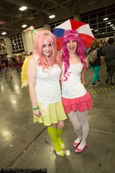 Size: 1365x2048 | Tagged: safe, fluttershy, pinkie pie, human, g4, cosplay, irl, irl human, photo