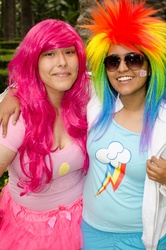 Size: 3264x4928 | Tagged: safe, pinkie pie, rainbow dash, human, g4, cosplay, irl, irl human, photo