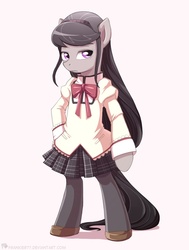 Size: 773x1023 | Tagged: safe, artist:frankier77, octavia melody, earth pony, pony, g4, bipedal, clothes, cosplay, costume, crossover, female, homura akemi, looking at you, magical girl, mare, pantyhose, puella magi madoka magica, skirt, solo