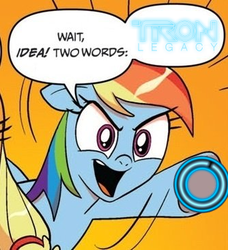 Size: 334x366 | Tagged: safe, idw, applejack, rainbow dash, g4, comic, exploitable meme, identity disk, meme, tron, tron legacy, two words meme