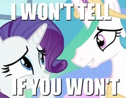 Size: 362x281 | Tagged: safe, princess celestia, rarity, g4, canterlot, image macro, meme, semi-vulgar, the prestige