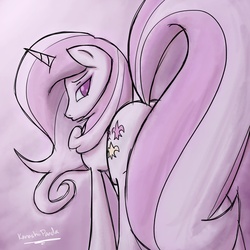 Size: 2000x2000 | Tagged: safe, artist:kanashiipanda, fleur-de-lis, pony, unicorn, g4, female, looking at you, looking back, looking back at you, mare, no pupils, solo, tail censor