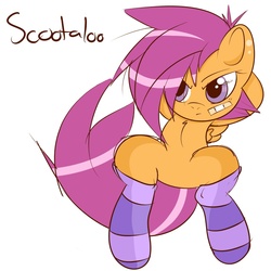 Size: 1024x1024 | Tagged: safe, artist:mooshilee, scootaloo, g4, clothes, female, socks, solo, striped socks