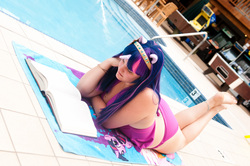 Size: 4288x2848 | Tagged: safe, twilight sparkle, human, g4, bikini, book, clothes, cosplay, feet, irl, irl human, photo, reading, solo, swimming pool, swimsuit, the pose