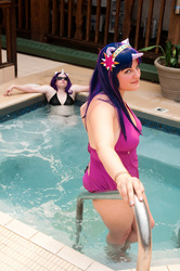 Size: 2848x4288 | Tagged: safe, rarity, twilight sparkle, human, g4, bikini, clothes, cosplay, irl, irl human, photo, swimming pool, swimsuit