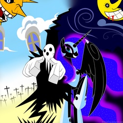 Size: 2600x2600 | Tagged: safe, artist:bludraconoid, nightmare moon, g4, crossover, lord death, soul eater