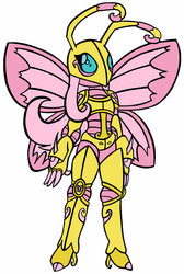 Size: 1024x1523 | Tagged: safe, artist:c8lin-the-hedgie, fluttershy, g4, crossover, digimon, digimonized, female, papillomon, simple background, solo, white background