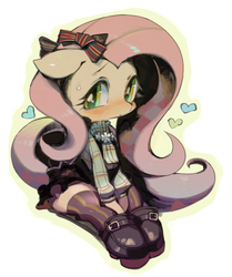 Size: 626x750 | Tagged: safe, artist:rikose, fluttershy, anthro, g4, arm hooves, clothes, female, solo