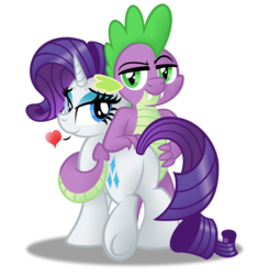 Size: 1024x1088 | Tagged: safe, artist:aleximusprime, artist:drawponies, rarity, spike, dragon, pony, unicorn, g4, bedroom eyes, butt, butt touch, female, hand on butt, heart, male, mare, older, older spike, plot, ship:sparity, shipping, simple background, straight, transparent background, vector