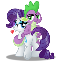 Size: 1024x1088 | Tagged: safe, artist:aleximusprime, artist:drawponies, rarity, spike, dragon, pony, unicorn, g4, bedroom eyes, butt, butt touch, female, hand on butt, heart, male, mare, older, older spike, plot, ship:sparity, shipping, simple background, spike the butt lover, straight, transparent background, vector