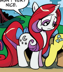 Size: 233x270 | Tagged: safe, idw, official comic, lemon hearts, moondancer (g1), pony, g4, spoiler:comic, comic, tail bow