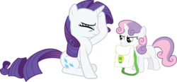 Size: 8523x3959 | Tagged: safe, artist:quanno3, rarity, sweetie belle, pony, unicorn, g4, absurd resolution, bag, duo, duo female, eyes closed, female, filly, foal, mare, mouth hold, siblings, simple background, sisters, transparent background, vector