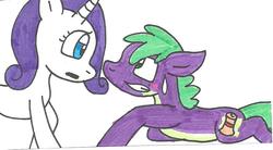 Size: 789x435 | Tagged: safe, artist:cmara, rarity, spike, g4, female, male, ponified, ship:sparity, shipping, straight, traditional art