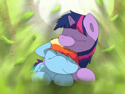 Size: 1032x774 | Tagged: safe, artist:fuzzyfox11, rainbow dash, twilight sparkle, g4, cuddling, cute, female, hug, lesbian, ship:twidash, shipping, snuggling