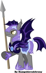 Size: 3155x4931 | Tagged: safe, artist:vector-brony, bat pony, pony, g4, armor, frown, helmet, high res, hoof shoes, night guard, simple background, solo, spear, spread wings, tail wrap, transparent background, weapon, wings