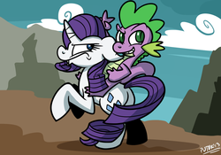 Size: 1000x700 | Tagged: safe, artist:putuk, rarity, spike, dragon, pony, unicorn, g4, butt, classic art, dragons riding ponies, duo, duo male and female, female, fine art parody, male, mare, napoleon bonaparte, napoleon crossing the alps, plot, riding, spike riding rarity