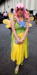 Size: 499x1024 | Tagged: artist needed, safe, fluttershy, human, g4, clothes, cosplay, dress, gala dress, irl, irl human, photo, san diego comic con, sdcc 2011, solo