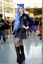 Size: 798x1200 | Tagged: safe, artist:wickedqueenv, princess luna, human, g4, anime expo, anime expo 2012, boots, clothes, cosplay, day, irl, irl human, jacket, lunar republic, photo, pose