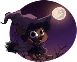 Size: 783x639 | Tagged: safe, artist:tweissie, oc, oc only, oc:rice paddy, broom, cape, clothes, costume, dead tree, flying, flying broomstick, full moon, hat, looking at you, mare in the moon, moon, night, night sky, open mouth, simple background, smiling, solo, stars, transparent background, tree, waving, witch, witch hat