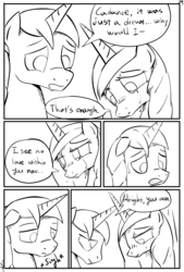 Size: 1093x1618 | Tagged: safe, artist:cs, princess cadance, shining armor, comic:day-off, g4, adventure in the comments, comic, monochrome