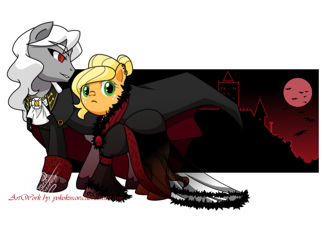 #469936 - safe, artist:yokokinawa, applejack, oc, oc:dracula, vampire ...