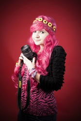 Size: 631x947 | Tagged: safe, artist:redmisa, pinkie pie, human, g4, camera, cosplay, floral head wreath, hipster, irl, irl human, photo, solo