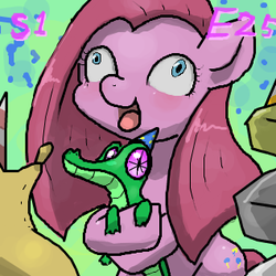 Size: 317x317 | Tagged: safe, artist:yajima, gummy, madame leflour, pinkie pie, rocky, g4, party of one, pinkamena diane pie