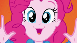 Size: 1279x720 | Tagged: safe, screencap, pinkie pie, equestria girls, g4, my little pony equestria girls, :3, close-up, faic, female, helping twilight win the crown, pinkie's catface, smiling, solo