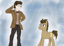 Size: 3300x2400 | Tagged: safe, artist:mlj-lucarias, doctor whooves, time turner, alien, human, pony, g4, doctor who, duo, eleventh doctor, human ponidox, the doctor, time lord, timelord ponidox