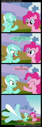 Size: 1700x5100 | Tagged: safe, artist:thunderhawk03, lyra heartstrings, pinkie pie, pony, g4, too many pinkie pies, comic, hand, inflated tail, inflation, prehensile tail, tail, that pony sure does love hands, the three caballeros