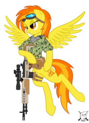 Size: 2364x3240 | Tagged: safe, artist:shadawg, spitfire, pegasus, pony, g4, camouflage, female, gun, m14, m14 ebr, rifle, simple background, solo, transparent background, weapon