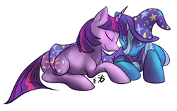 Size: 600x375 | Tagged: safe, artist:rattlesire, trixie, twilight sparkle, g4, female, lesbian, ship:twixie, shipping