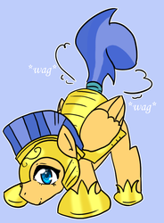 Size: 600x816 | Tagged: safe, artist:alienkittykun, flash sentry, pegasus, pony, g4, cute, male, pegasus royal guard, royal guard, solo, stallion, tail wag