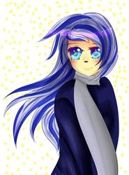 Size: 710x960 | Tagged: safe, artist:amu1000, minuette, human, g4, clothes, female, hoodie, humanized, light skin, scarf, solo