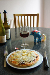 Size: 1200x1806 | Tagged: safe, rainbow dash, g4, female, irl, photo, pizza, toy, wine, wine glass