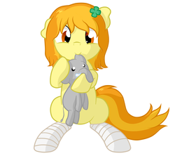 Size: 1280x1137 | Tagged: safe, artist:furrgroup, spitfire, elephant, pegasus, pony, g4, clothes, clover, commission, cute, female, filly, four leaf clover, plushie, simple background, socks, solo, striped socks, white background, younger
