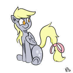 Size: 1600x1600 | Tagged: safe, artist:whydomenhavenipples, derpy hooves, pegasus, pony, g4, bow, female, happy, mare, smiling, solo, tail bow