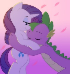 Size: 800x850 | Tagged: safe, artist:carnifex, rarity, spike, dragon, pony, unicorn, g4, female, heartwarming, hug, interspecies, love, male, ship:sparity, shipping, straight