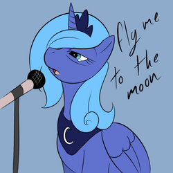 Size: 600x600 | Tagged: safe, artist:kloudmutt, artist:pacce, princess luna, g4, artifact, colored, female, fly me to the moon, frank sinatra, microphone, s1 luna, singing, solo, song reference