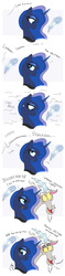 Size: 900x3800 | Tagged: safe, artist:joakaha, discord, princess luna, g4, blushing, comic, female, male, quill, ship:lunacord, shipping, simple background, straight