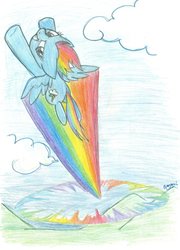 Size: 758x1055 | Tagged: safe, artist:banami-luv, rainbow dash, g4, female, solo, sonic rainboom, traditional art